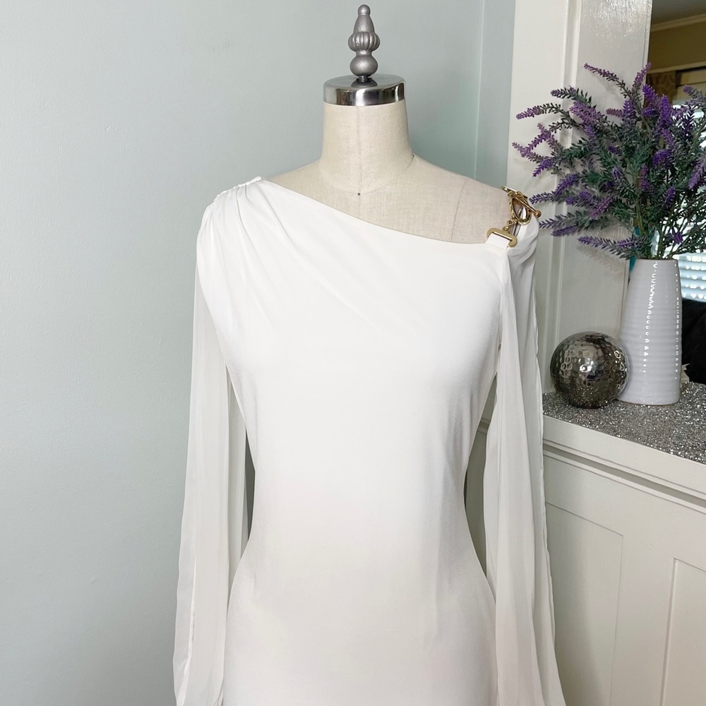 Ivanka Trump White Sheath Dress with Sheer Long Sleeves 4 Small - Picture 4 of 12